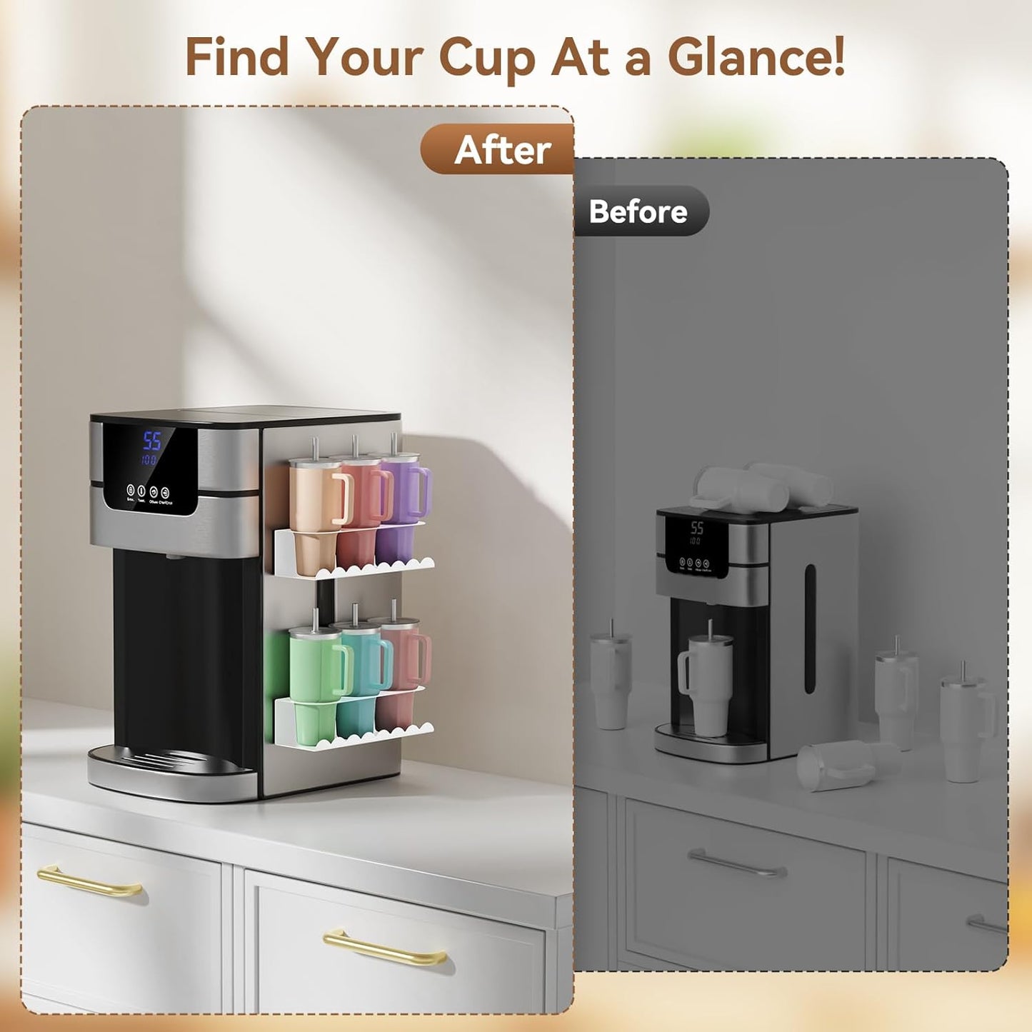 2 Pack Magnetic Cup Holder for Fridge, Water Bottle Organizer for Stanley 30&40 oz Tumbler Metal Stanley Cup Accessories Organizer for Home Kitchen Outdoor (White)