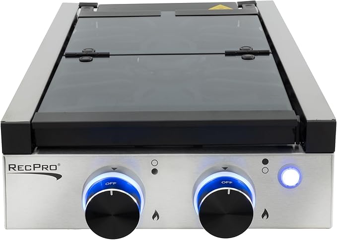 RecPro RV Built In Gas Cooktop | 2 Burner or 3 Burner | RV Cooktop Stove | 6,500 and 8,000 BTU Burners | Cover Included (Stainless Steel, 2-Burner)
