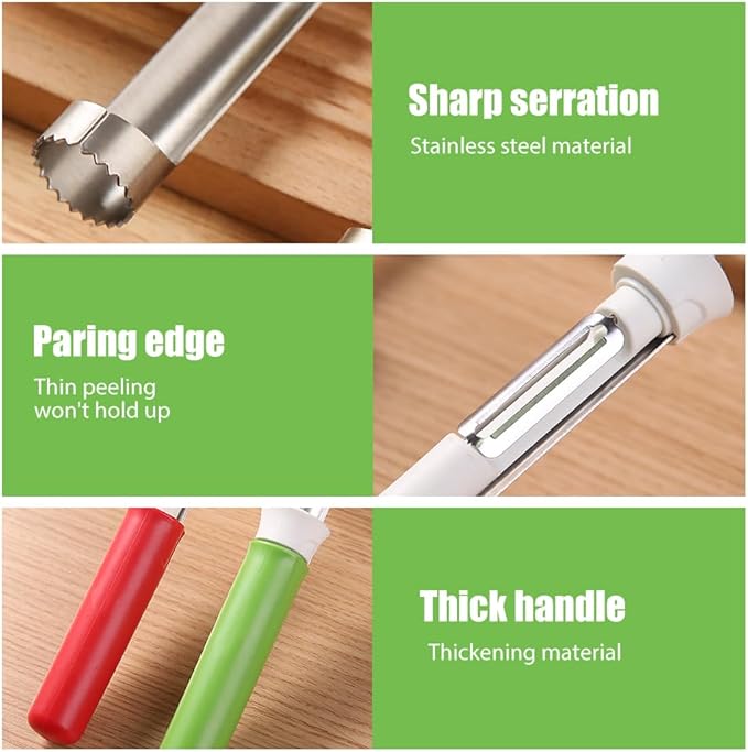 2-In-1 Corer Remover and Apple Peeler - 2024 New Stainless Steel Fruit Corer Tool for Bell Peppers, Apples, Pears (Green)