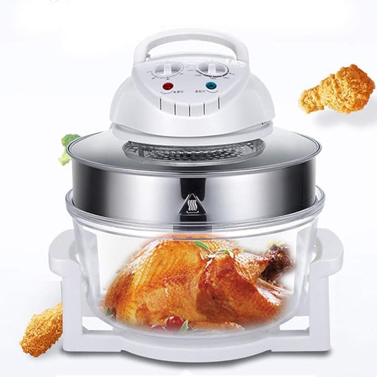 18.5qt Extra Large Air Fryer, Infrared Convection, 1200w Glass Air Fryer Halogen Oven Cooker for Quick Easy Meals for Entire Family, Airfryer Oven for Healthier Crispy Foods, White Clear