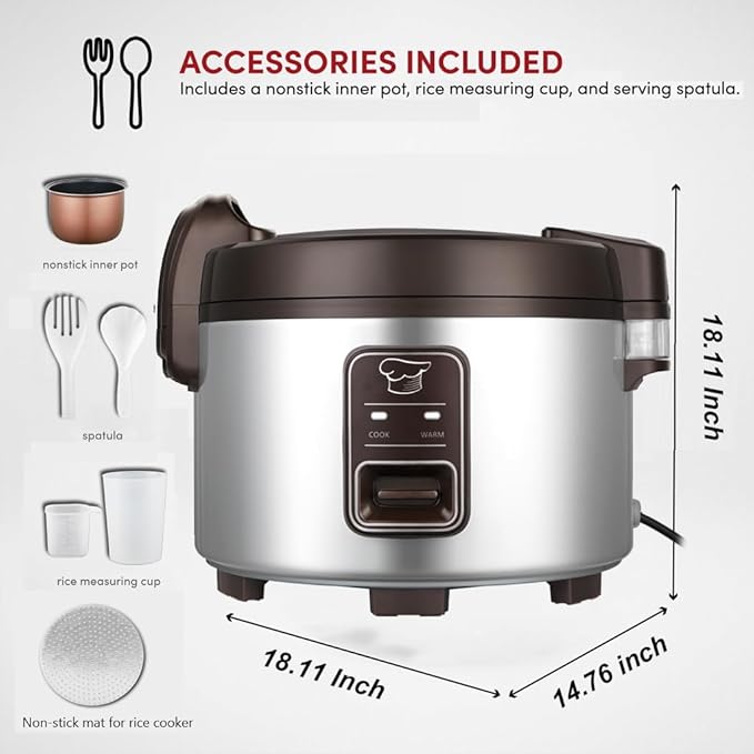 GOLREAN 15.8QT Large Commercial rice cooker 84 cups cooked / 32 cups uncooked rice Commercial Electiric Rice Warmer for 60-70 people, with One-Touch Operation