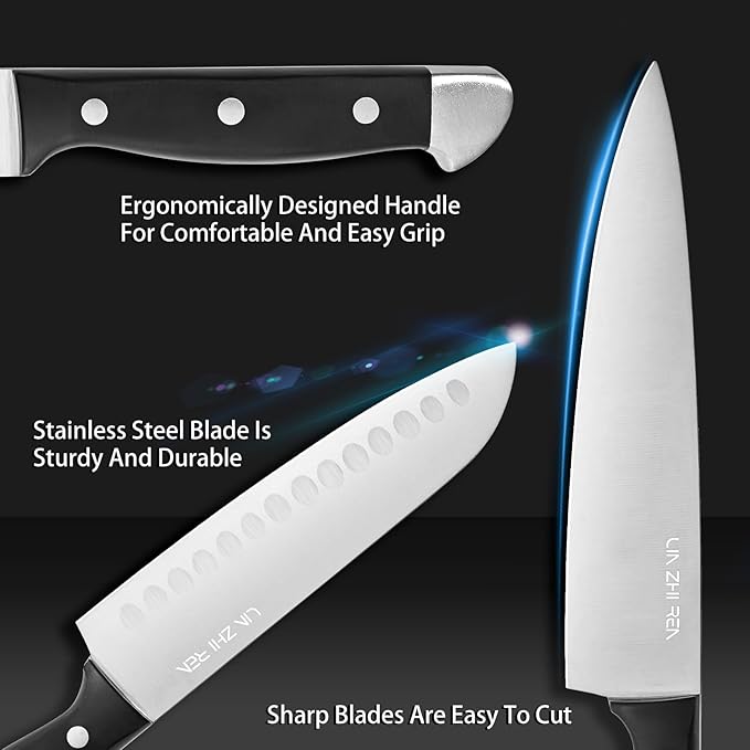 Knife Sets for Kitchen with Block, 22 Pieces Kitchen Knives with Built-in Sharpener with Cutting Board and Apron, Non-Slip Handles, Dishwasher Safe