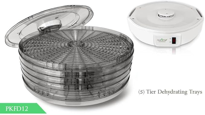 NutriChef Electric Countertop Food Dehydrator - Multi-Tier High-Heat Circulation Professional Food Preserver, Fruit, Vegetable Dryer, Meat or Beef Jerky Maker w/ 5 Stackable Trays - AZPKFD12