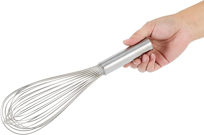 Restaurantware Met Lux 12 Inch x 2.5 Inch Baking Whisk, 1 With Ergonomic Handle Metal Whisk - Dishwasher-Safe, Corrosion-Resistant, Stainless Steel Whisk For Baking, For Whipping, Baking, Or Cooking