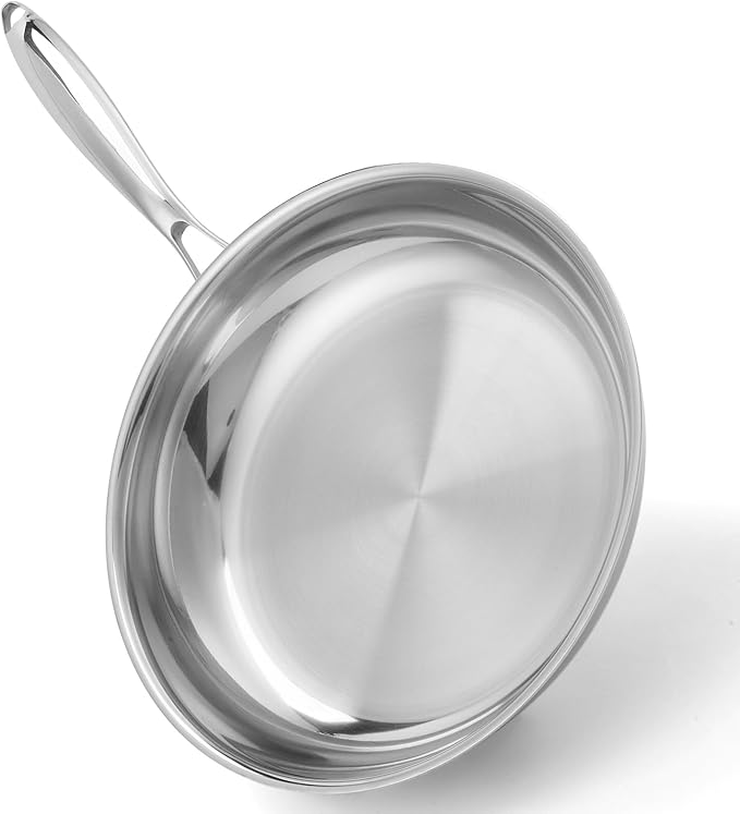 Ranbomer Stainless Steel Pan，Non-Toxic PFAS, PFOA & PTFE Free, Compatible With All Cooktops & Induction Safe, Oven Safe Pan for Searing & Sautéing, Long Lasting Cookware. (12 Inch)
