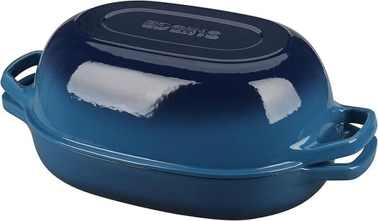 EDGING CASTING Enameled Cast Iron Oval Dutch Oven Pot with Lid, Dutch Oven for Sourdough Bread Baking, Oval Bread Pan, Bread Oven, Bread Dutch Oven, 7qt, Lake Blue