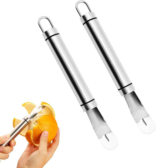 2PCS Stainless Steel Orange Peeler，Grapefruit Peeler，Easy to Peel, Long Handle Orange Citrus Peeler Tool, Triangular-Blade, Zigzag,Shovel Orange Peeler Gadget(2PCS)