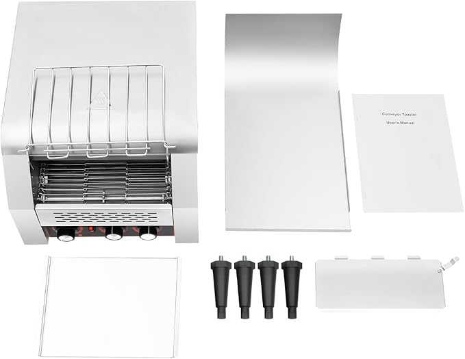 Commercial Conveyor Toaster, 2200W 300 Slices/H Toaster Conveyors Heavy Duty Industrial Conveyor Toasters Stainless Steel Electric Oven w/Dual Heating Tube 7-speed Adjustments (16.42*14.37*15.27In)