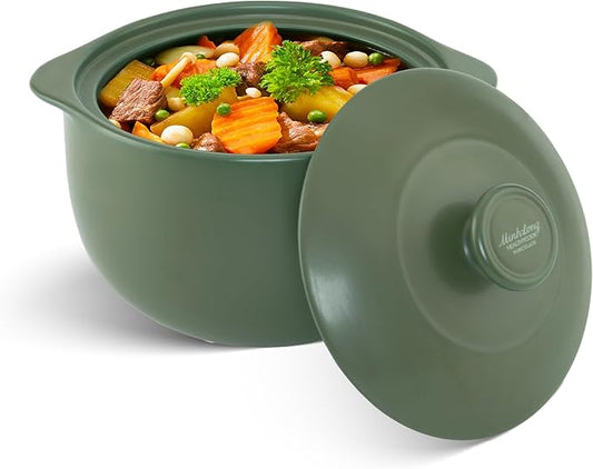 MINH LONG 3-Qt Porcelain Dutch Oven with Lid – Lead & Cadmium Free, Oven Safe to 482°F, Heat Retention, Clay Pot for Cooking on Gas & Infrared Cooktop, Use to Marinate, Cook, Bake, Refrigerate & Serve