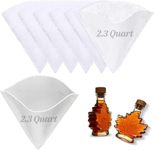 6pcs 2.3 Quart Maple Syrup Filter Cone Set - Maple Tree Sap Sugaring Strainer for Filtering Niter Sugar Sand, 1 Heavy Duty Boiling Filter & 5 Fabric Pre-filters Kit Supplies