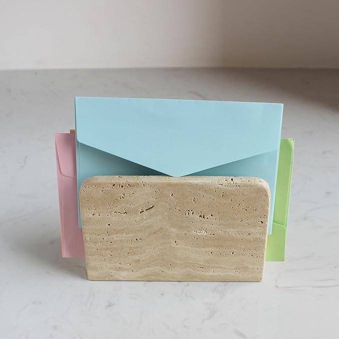 Natural Travertine Napkin Holder for Table, Upright Napkin Dispenser for Kitchen Dining Farmhouse Cocktail Picnic Bar 5.9x3.9x2.8 inches