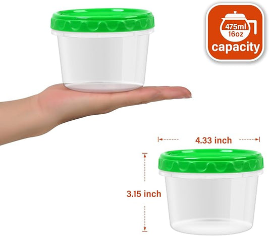 EONJOE 16 oz Plastic Freezer Containers with Lids 2 Cup Food Storage Container BPA Free Stackable Airtight Dishwasher Safe,12 Pack
