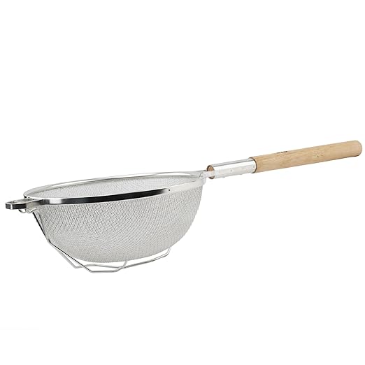 Winco MST-12D Strainer, 12-Inch Diameter, Reinforced Double Mesh, Medium, Nickel, Tan