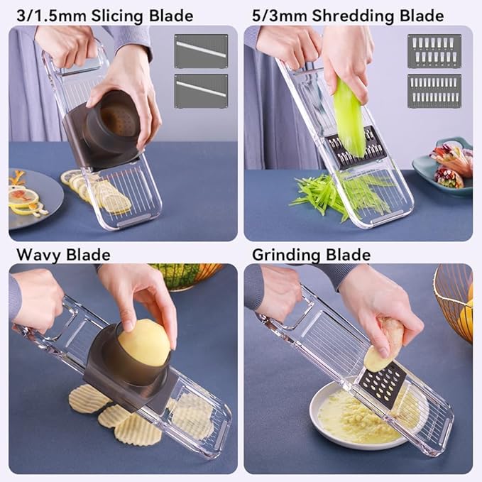 Multi-function 6 in 1 Mandoline Vegetable Fruit Manual Slicer/Shredder Chopper Shining Transparent Exquisite Thickened Plastic Board Kitchen Prep Tool