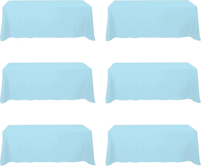 BRILLMAX 6 Pack Light Blue Tablecloths 90 x 156 Inch for 8ft Rectangle Tables - 150 GSM Polyester Fabric, Floor Length Drop, Water, Stain & Wrinkle Resistant Cloth Cover for Wedding Reception Banquet