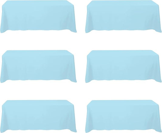 BRILLMAX 6 Pack Light Blue Tablecloths 90 x 156 Inch for 8ft Rectangle Tables - 150 GSM Polyester Fabric, Floor Length Drop, Water, Stain & Wrinkle Resistant Cloth Cover for Wedding Reception Banquet