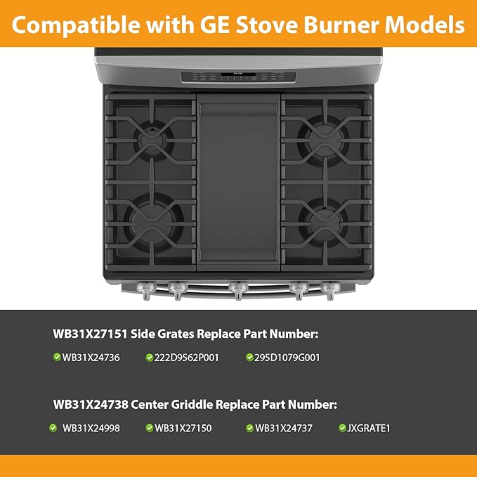 WB31X27151 Side Grates WB31X24738 Stovetop Griddle Replacement for GE General Electric Stove Parts,WB31X24736 Cooktop Grates WB31X24998 Cast Iron Griddle for Stove Top JGBS66REKSS JGB735SPSS Gas Stove