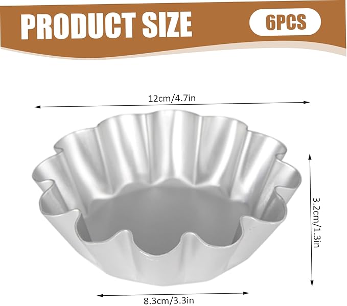 Uanqfegy Non-Stick Flower Shape Egg Tart Molds, 6-Pack Reusable Baking Pans for Tarts, Cakes & Puddings/4.7 Inch