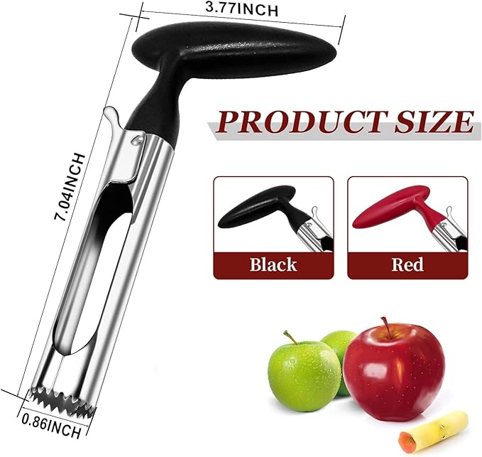 Stainless Steel Apple Corer, 2-Pack (Black & Red) - Easy Push & Twist Design, Comfort Grip Handle for Baking, Snacks, Fruit Vegetable, Dishwasher Safe