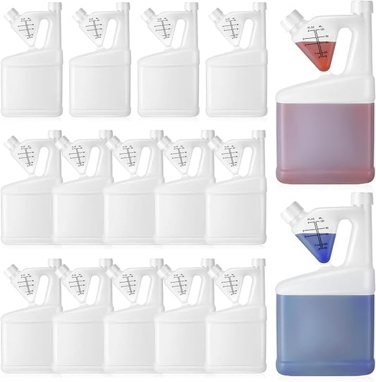 16 Pcs 32oz Tip Measure Containers Tip and Pour Measuring Containers Chemical Measuring Cups with Lids Plastic Bottle, up to 4oz Capacity (32oz)