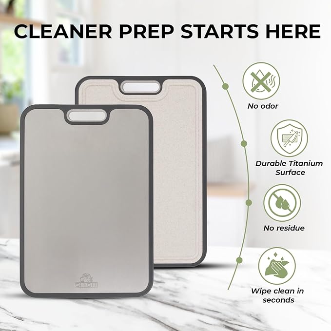 Pure Titanium Cutting Boards for Kitchen, Double-Sided, Titanium Cutting Boards Non Toxic, Large Size 16×11 – Easy to Clean, By Shishi Brands