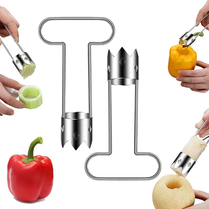 2 PCS Red Bell Pepper Seed Corer-Multifunctional Fruit And Vegetable Core Remover,Kitchen Gadgets for Pepper, Pineapple, Pear (Thickened T-Type)