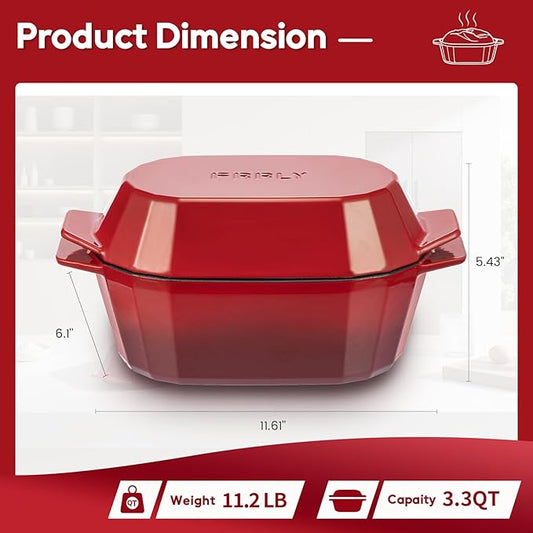 Enameled Cast Iron Dutch Oven for Bread Baking – 3QT Oval Round Heavy Duty Bread Pan with Lid, Non-Stick Ceramic Coating,Loaf Cast Iron Bread Oven for Sourdough, Baking, Roasting, Braising, Stovetop & Oven Safe