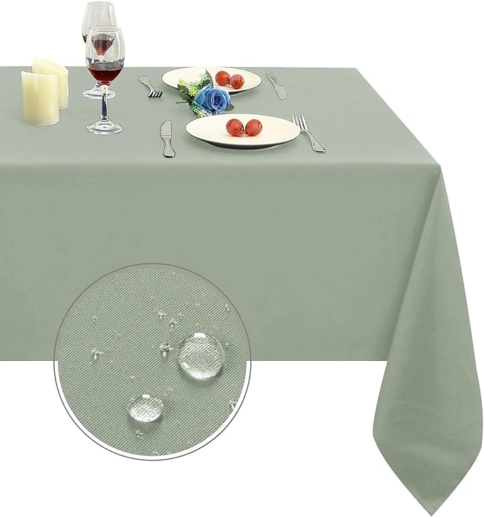 Obstal Sage Green Rectangle Table Cloth - Heavy Duty Water Resistance Polyester Tablecloth, Decorative Fabric Table Cover for Outdoor and Indoor Use, 60x102 Inch