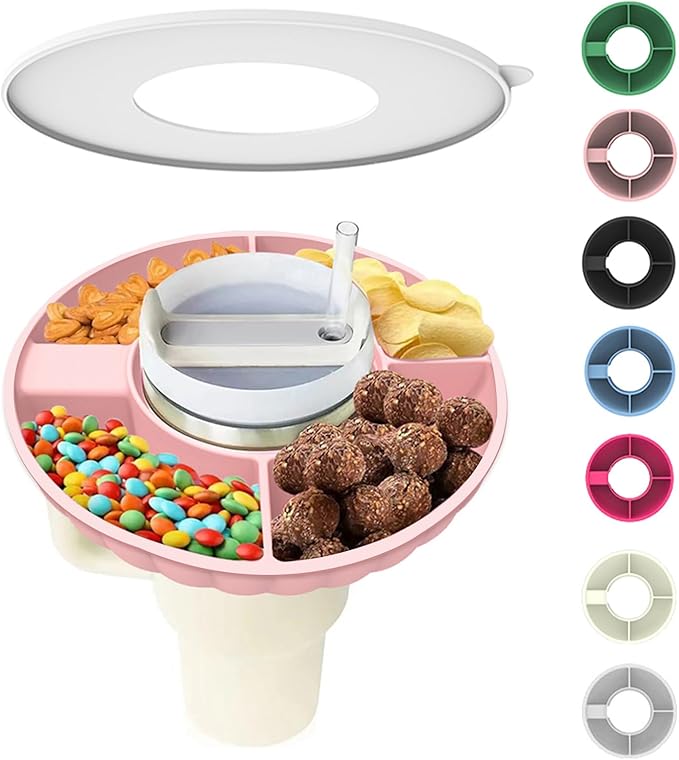 Snack Bowl for Stanley Cup, Silicone Snack Tray with Lid Compatible with Stanley Cup 40 oz, Reusable Snack Ring Suitable for Car Cup Holder (1Pcs, Pink)