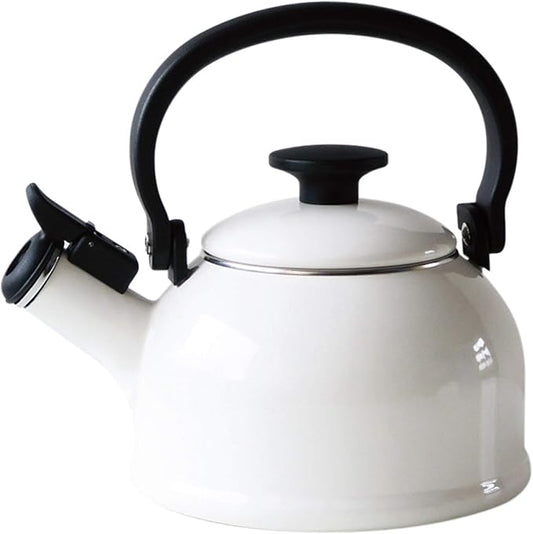Fuji Enamel CTN-1.6WK.W Whistling Kettle, Induction Compatible, Cotton, 0.4 gal (1.6 L), White
