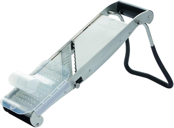 LOUIS TELLIER - Professional Mandoline Slicer - Stainless Steel - with Pusher and Ergonomic Stand - Compact-PRO - Includes 2 Julienne Blades (0.16 in & 0.4 in)