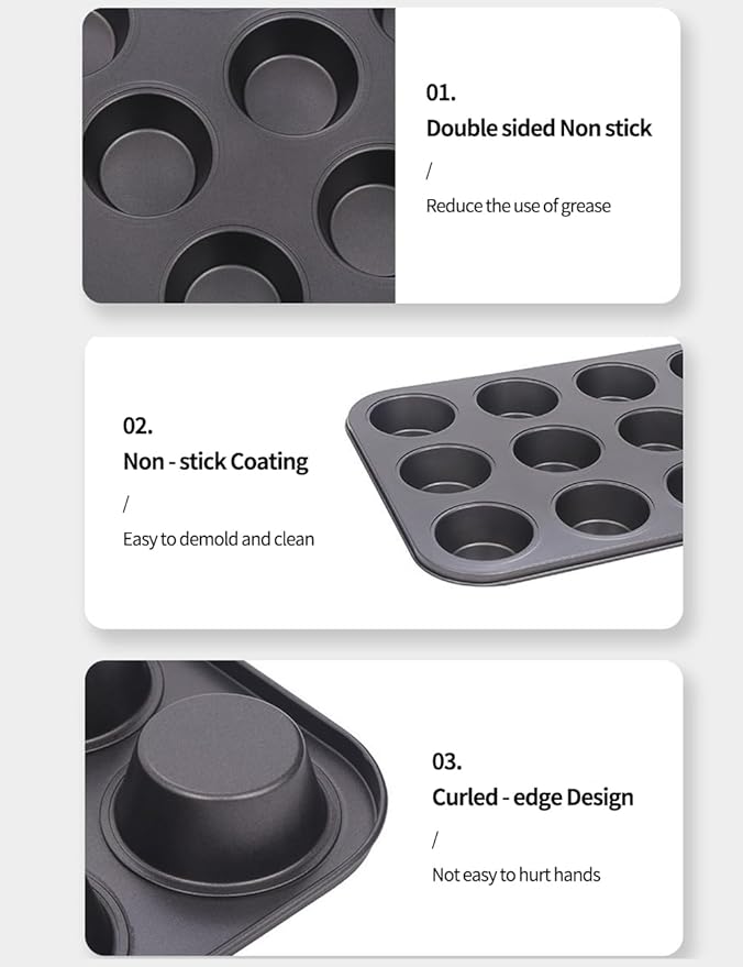 uvbws 1 Pack black stainless steel muffin pan，muffin pans nonstick 12，cupcake tin，cup cake pans for baking