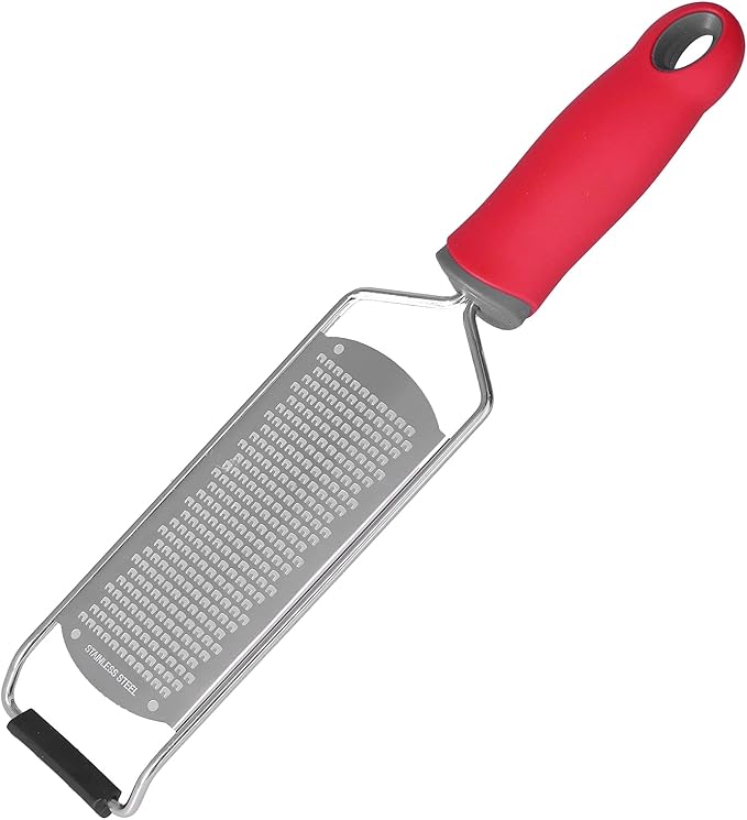 Stainless Steel Cheese Grater & Zester | Secure Grip Handle for Hard Cheese/Lemon/Chocolate | Multipurpose Kitchen Grater with Hanging Hole, Dishwasher Safe