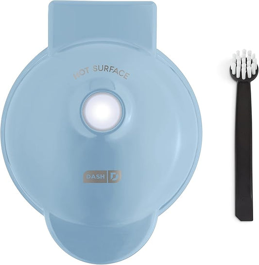 Dash Deluxe Mini Waffle Maker- Compact, Easy-to-Clean Breakfast Appliance - Convenient Cord Wrap - Cleaning Brush Included - 4-Inch - Dream Blue