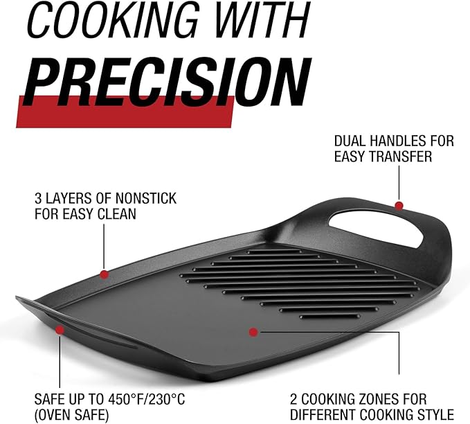 Techwood Stove Top Griddle, 17"X11" Nonstick 2 in 1 Grill Plate/Griddle Pan for Indoor/Outdoor Cooking, PFOA Free, Oven & Broiler Safe, Compatible with Multiple Stovetops, Dishwasher Safe