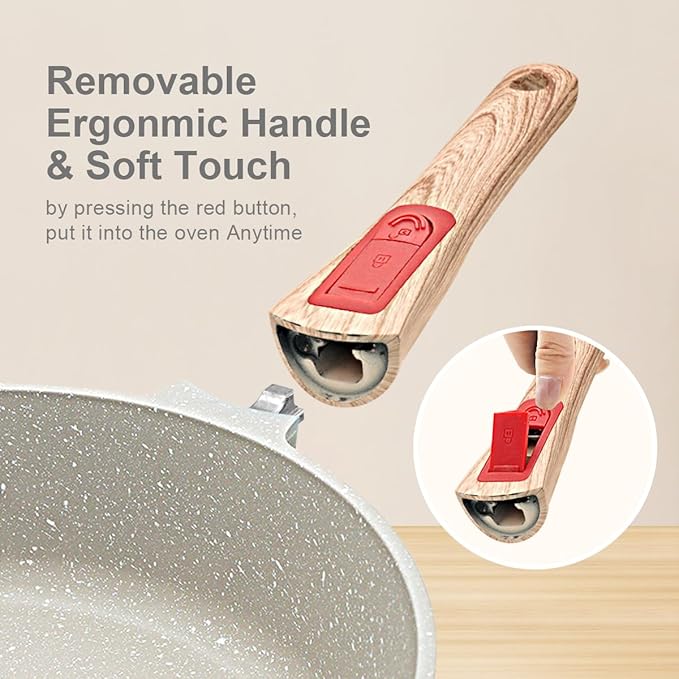 AIKENBBKK 11 Inch Nonstick Frying Pans with Lid, 5 QT Large Deep Frying Pan Skillet with Cover, Non Stick Cooking Sauté Pan Compatible with All Stovetops, Detachable Handle, Oven Safe, PFOA PFOS Free