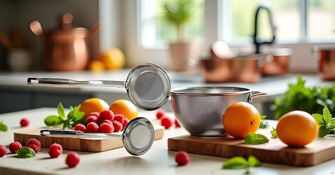 Fine Mesh Stainless Steel Colander，2025 Stainless Steel Filter,Durable Multi-Functional Kitchen Cooking Net Strainer (2-Piece Set),Strainers Fine Mesh，Profesional Stainless Strainer.