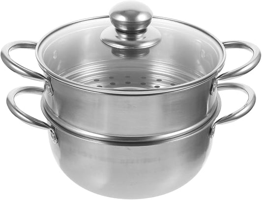 YARNOW Stainless Steel Steamer Pot 9.44 Inch Double Layer Large Capacity Cooking Pot Compatible with Gas and Induction Stove Kitchen Steamer for Healthy Meal Preparation