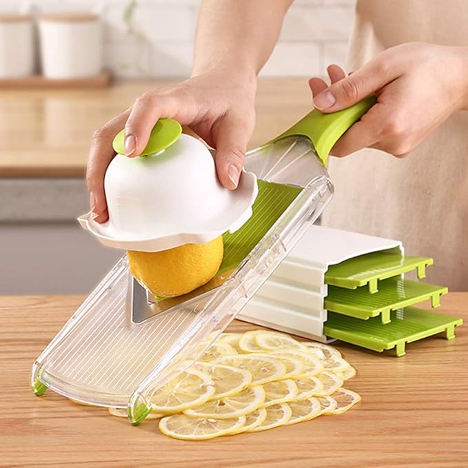 V-Blade Mandoline Slicer 0.06/0.10/0.14 Inch Adjustable Thin slice Lemon Slicer Kitchenaid Accessories Grater 420 Stainless Steel Food Fruit Vegetable Slicer with Finger Guard Protector (Green)