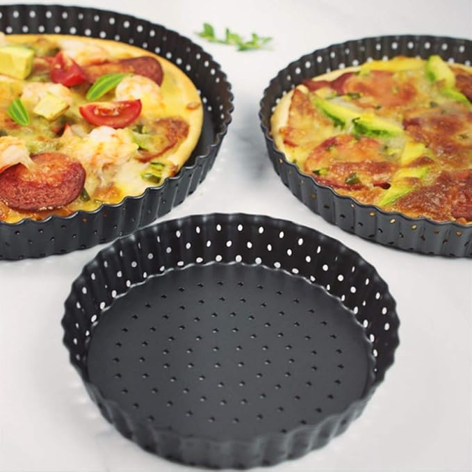 Agatige Pizza Pan with Holes for Oven, Non-stick Bakeware Pizza Tray Black Pizza Pan with Removable Bottom for Make Kinds of Pizzas or Pies (5 in)