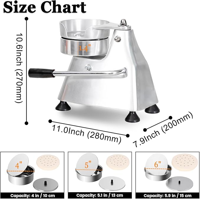 CTJ 3 in 1 Commercial Burger Patty Maker 4/5/6 Inch Hamburger Press - Heavy Duty Stainless Steel Beef Press Patty Maker with 1200 Pcs Patty Papers for Beef Pork Chicken Patty