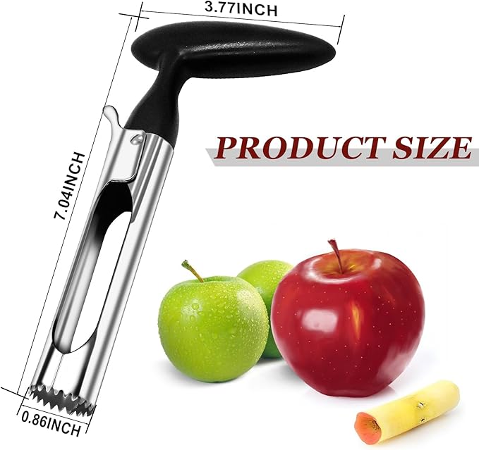 Stainless Steel Apple Corer Tool - Easy Push Design for Quick Coring, Non-Slip Handle - Fruit & Vegetable Seed Remover, Dishwasher Safe (Black)