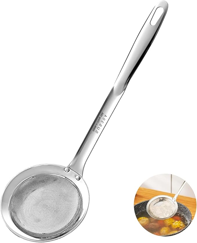 Ugotit Skimmer Spoon Stainless Steel, Fine Mesh Colander for Cooking, Pasta Strainer & Hot Pot Skimmer, Dishwasher Safe Kitchen Gadget (DIA 3.5Inch)
