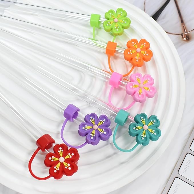 10Pcs Flowers Straw Topper for Stanley Straw Cap Accessories Cute Floral Designs Spring Silicone Straws Tip Covers for Stanley Cups 10mm Dust-Proof Straws Lids Accessories for Women