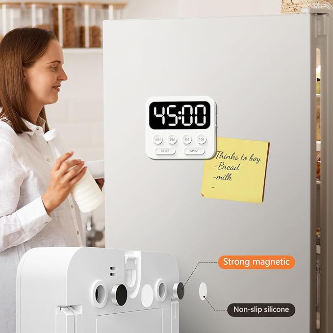 Digital Kitchen Timer with Stopwatch and Countdown Function - Magnetic Classroom Timer for Kids with Large LED Display and Adjustable Volume for Cooking, Exercise, Baking, Desk