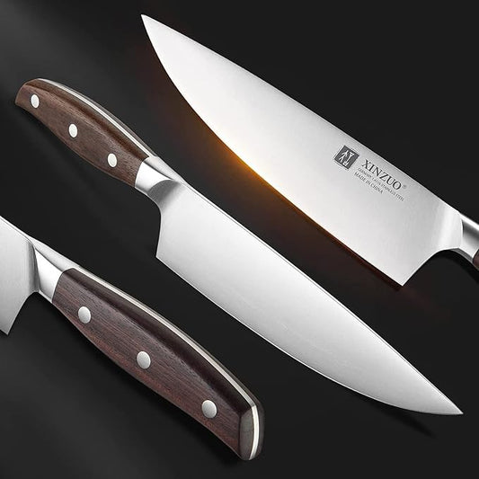 XINZUO 8 Inch Chef Knife,German Stainless Steel, Professional Kitchen Cutting Knife, Ultra Sharp Cooking Knife with Red Sandalwood Handle