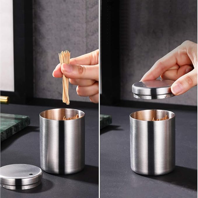 Stainless Steel Toothpick Holder Dispenser, High-capacity Thickening Tooth Picks Container for Kitchen ( No Toothpicks)