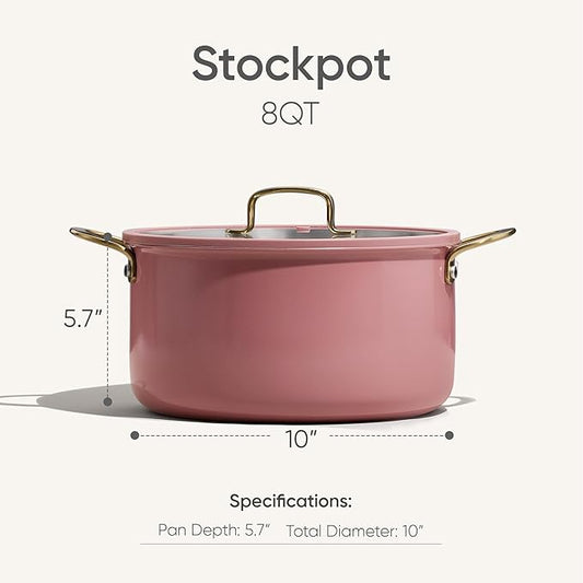 CAROTE 8QT Fully-Clad 3-Ply Stainless Steel Stockpot with Lid Small Kitchen Pot,Outer Ceramic Layer,Even Heating, Fits all stoves,Oven & Dishwasher Safe,Stay Cool Handle,Pink (PFAS/PFOA/PFOS Free)