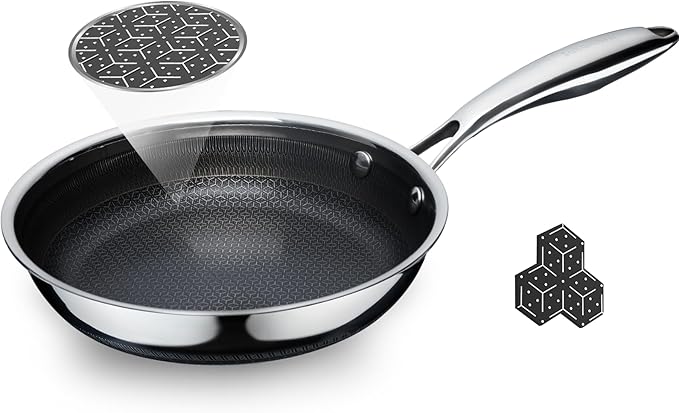 SAKAMOSH 8" Non Stick Frying Pans, Hybrid Ceramic Stainless Steel Pan, Skillet with Stay-Cool Handle, Non Toxic, PFAS PFOA PTFE Free, Dishwasher & Oven Safe, Induction, Compatible with All Cooktops