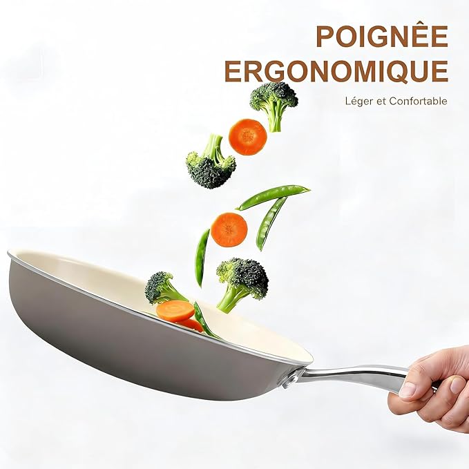 Jovire 8.5 Inch Ceramic Nonstick Frying Pan with lid Skillet - PFAS-Free, Non-Toxic, Oven Safe & Induction Ready, Aluminum Cookware with Stainless Steel Handle